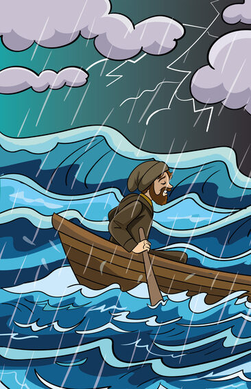 Jesús en el bote calma la tormenta